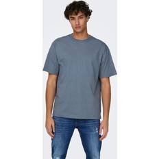 Blåa - Oversize T-shirts Only & Sons T-shirt för män, lös passform, Flintad sten