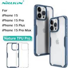 Nillkin For iPhone 15 Pro Max Case Nature Transparent Soft Silicon TPU Cover Clear Case For iPhone 15 Plus Cover White/Blue