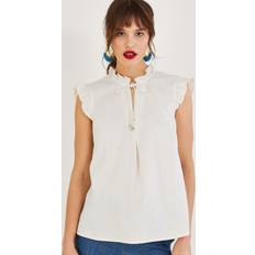 Linen Tank Tops Monsoon Lydie Linen Blend Tie Neck Blouse, Ivory