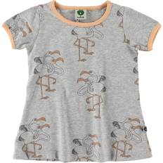 Gråa Klänningar Småfolk Klänning Gråmelerad/Orange m. Flamingos 74 Klänning