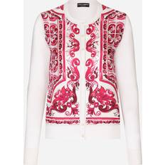 Dolce & Gabbana Damen Cardigans Dolce & Gabbana Cardigan Aus Seide Und Twill Majolika-print Frau Strickwaren Fuchsia Seide