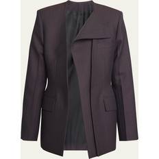 Wool Blazers Victoria Beckham Womens Black Blackberry Azure Striped Padded-shoulder Wool-blend Blazer