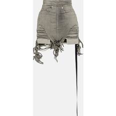 Rick Owens DRKSHDW distressed high-rise denim shorts grey
