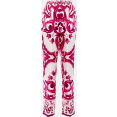 Dolce & Gabbana Pink Trousers & Shorts Dolce & Gabbana Printed Silk Twill Straight Pants Pink