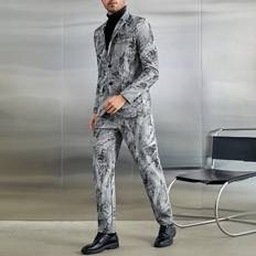 Multicolored Suits Shein Men's Business Printed Leather Suit Set