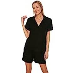 Stoff Schlafanzüge Trendyol Collection Schwarzes Viskose-Hemd-Short-Webpyjama-Set THMSS19PT0004