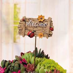 Shein 1pc Resin 'welcome' Flower Pot Sign Vintage Hand Painted Gardening Decoration