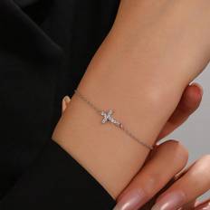 Shein Schmuck Shein 1pc Pure Silver S925 Golden Cross Designed Women'S Bracelet, Fashionable & Versatile Jewelry Gift For Women