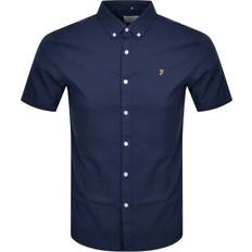 FARAH Brewer Slim Fit Short Sleeve Oxford Shirt - Navy