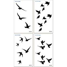 Kroppsmakeup Shein 4pcs Black Flying Bird Pattern Temporary Tattoo Sticker For Fingers, Ears And Small Body Parts Black Friday