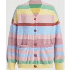 Multicolored Cardigans Shein Double Pocket Stripe Button Up Cardigan Sweater