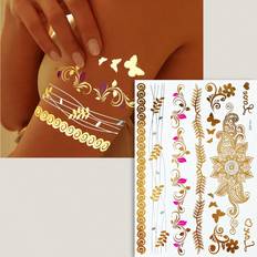 Gold Body Makeup Shein 1 Flash Tattoo Sticker Metallic Gold Feathers Jewellery Festival Temporary Tattoo Sticker