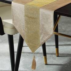 Shein Luxurious Gold Rhinestone Decorative Table Runner Tablecloth Gold, Yellow