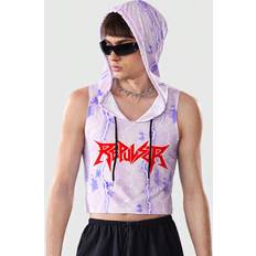 Men - Purple Tank Tops Shein Men's Hooded Letter Print Drawstring Tank Top