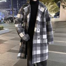 Men - Multicolored Coats Shein Men's Plaid Double Breasted Trench Coat With Waist Belt