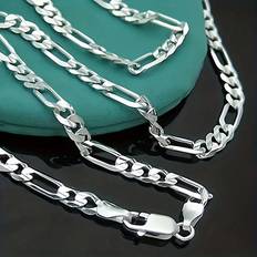 Shein 1Pc 4MM Classic Plated 925 Silver Necklace For Men Women Long Punk Hip Hop Jewelry 16-30inches