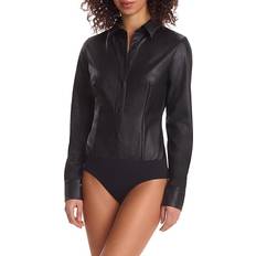 Leather - Women Bodysuits Commando Women's Faux Leather Shirt Bodysuit Black Black