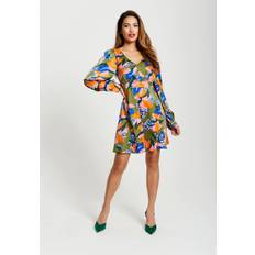 Liquorish Abstract Leaf Print Mini Dress In Olive
