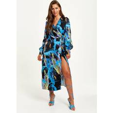 Liquorish Multicolour Abstract Print Midi Wrap Dress With Long Sleeves