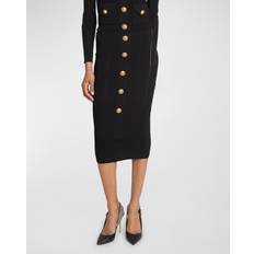 L Skirts Balmain Balmain-Logo Button Midi Skirt - Black