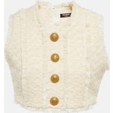 Acryl Tanktops Balmain Cotton-Blend Tweed Crop Top