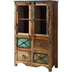 Mehrfarbig Vitrinen Massivmoebel24 Highboard Altholz 95x40x150 NATURE Vitrine