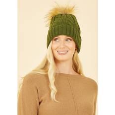 Green - Women Hats Yumi Cable Knit Pom Pom Hat