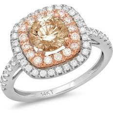 Rose Gold - Solitaire Rings Brilliant Round Cut Simulated Champagne Ring - White Gold/Rose Gold/Yellow/Diamonds