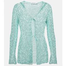 Blåa Koftor Self-Portrait Beaded Tie-Front Cardigan - Blue