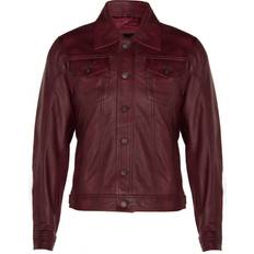 Leather Mens Men’s Retro Trucker Jacket-Constantine Burgundy