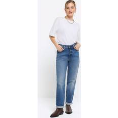 Fabric - Women Jeans River Island Womens Petite Blue High Waisted Mom Sculpt Jeans Blue 16XS