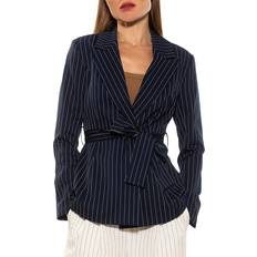 Stripes - Women Blazers Alexia Admor Olya Long Blazer Jacket Navy