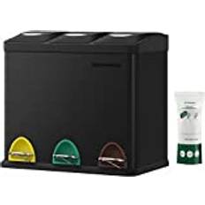 Songmics Recycling Bin 3-in-1 Pedal Bin 24-Liter Skraldespand Stål Sort