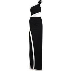 Balmain Midi Dresses Balmain Asymmetric Long Jersey Slit Dress Black