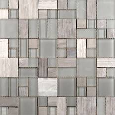 Marble Mosaic Tiles Emser Tile Lucente Stone Blend Pattern Mosaic Certosa Natural Stone/Mixed Material/Glass/Marble Black/Gray/White, 0.3125 D in Black/Gray/White