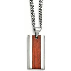 Natural Jewelry Chisel Stainless Steel Polished Red Wood Inlay Enameled Necklace