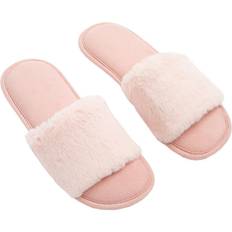 Men - Pink Slippers OHS Faux Fur Suede Slip On Open Toe Slider Slippers Light Pink 7-8