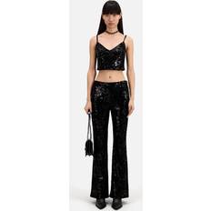 Floral - Woman Trousers & Shorts The Kooples Black Velvet Trousers With Sequins