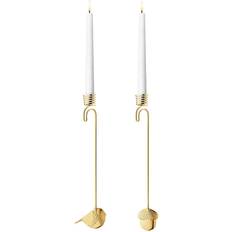 Georg jensen guld stage Georg Jensen Acorn & Winter Bird 2018 Gold Lysestage 16.5cm 2stk