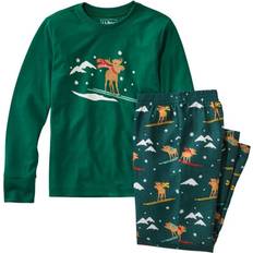 L Nightwear Children's Clothing L.L.Bean Kids' Flannel Pajamas Emerald Spruce Moose