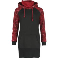 Premium Hoddie Dress with Roses - Schwarz/Rot