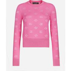 Dolce & Gabbana Pink Tops Dolce & Gabbana Wool and silk jacquard sweater with tonal DG logo