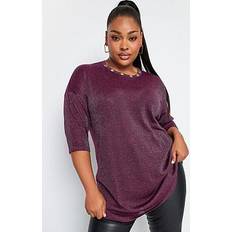 Purple - Women Tops Yours Metallic Eyelet Jumper Purple 18-20