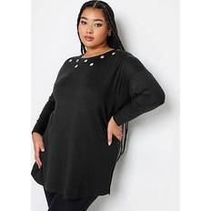 Fabric - Women T-shirts Yours Eyelet Detail Oversized T-Shirt Black