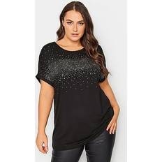 Fabric - Women T-shirts Yours Diamante Detail T-Shirt Black