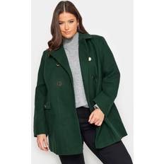 Fabric - Woman Outerwear Yours Collared Double Breasted Formal Coat Green