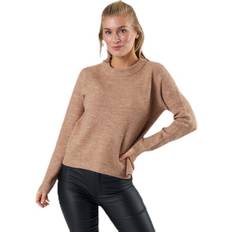 Pieces Ellen Ls O-Neck Knit Beige, Female, Tøj, Skjorter, Beige