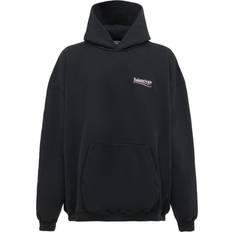 Balenciaga Tøj Balenciaga Oversized Distressed Logo Embroidered Cotton-Jersey Hoodie - Black