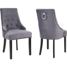 Kitchen Chairs Neo Studded Velvet Dark Grey Kitchen Chair 92cm 2pcs