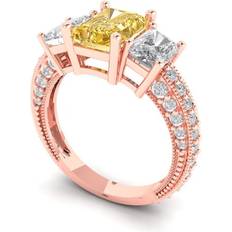 Rose Gold - Solitaire Rings Clara Pucci Solitaire with Accents Three-Stone Ring - Rose Gold/Citrine/Diamonds